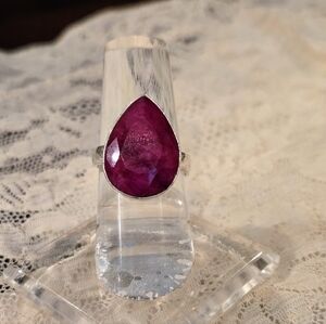 Sterling Silver Ruby Pear Ring Size 6.5